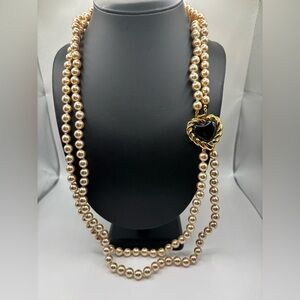 Vintage Joan Rivers Elegant Pearl Necklace with Black Heart Pendant